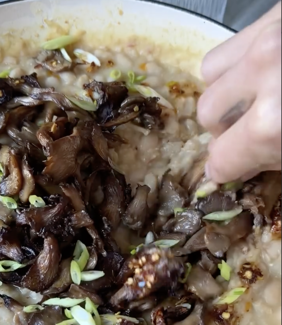 Creamy miso beans with crispy mushrooms