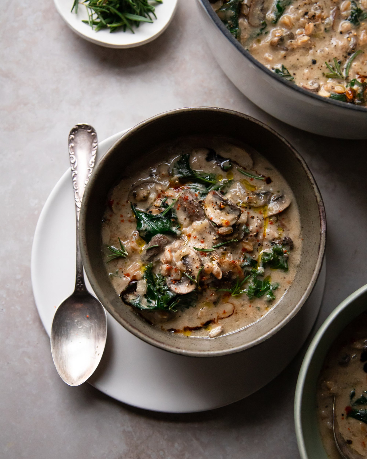 Creamy Mushroom Stew with Farro and Kale