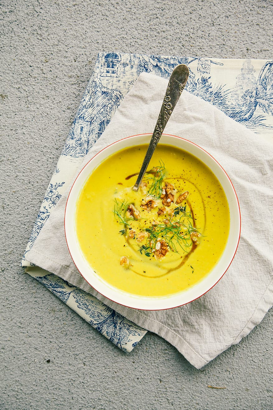 Fennel Leek Soup with Walnuts & Turmeric