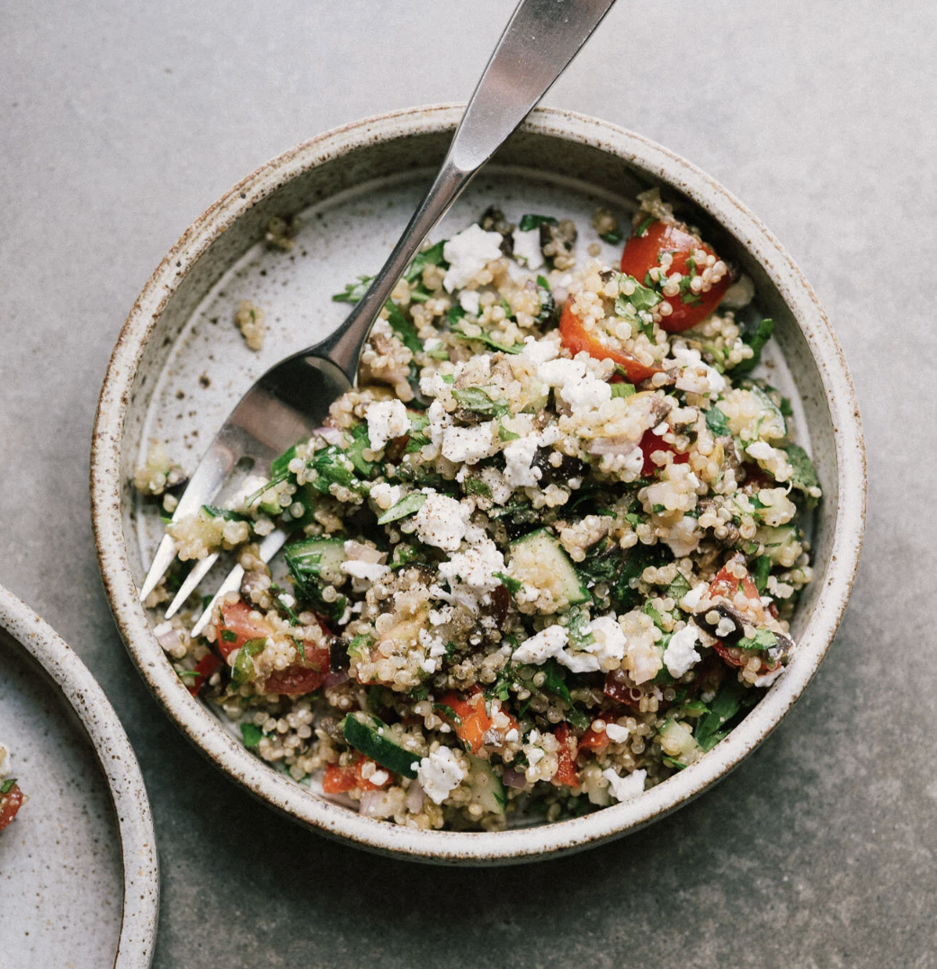 GREEK QUINOA SALAD WITH OLIVE DRESSING