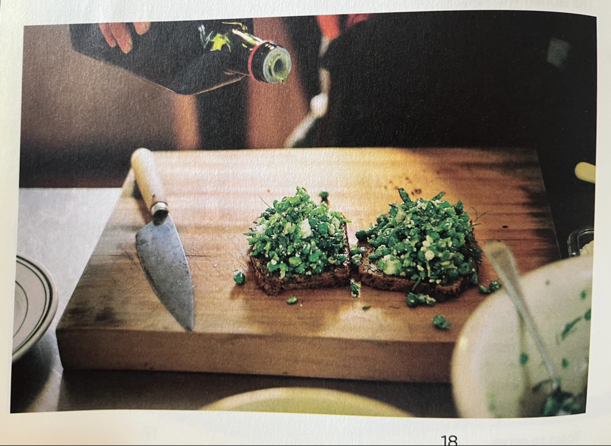 Peas, sheeps feta, herbs on toast