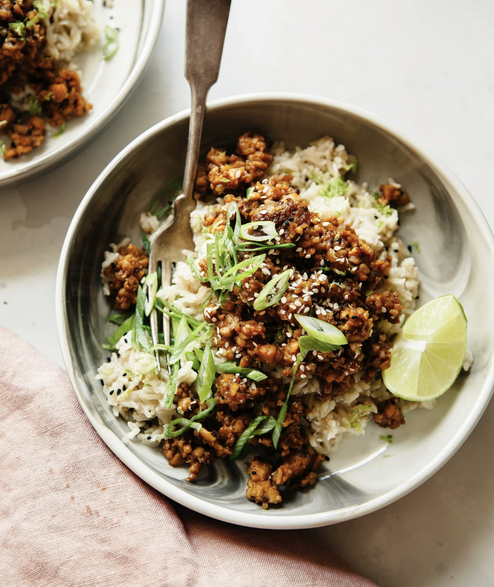 Sticky Ginger Tempeh With Coconut Rice