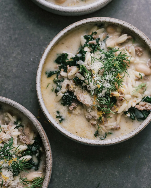 White Bean & Kale Orzo Stew
